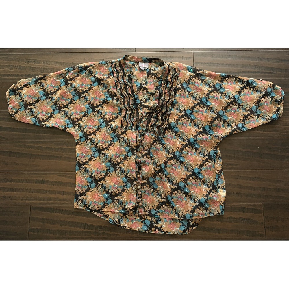 Jeans By Buffalo Blouse Womens PXL PetitesXL Sheer Top Floral David Button